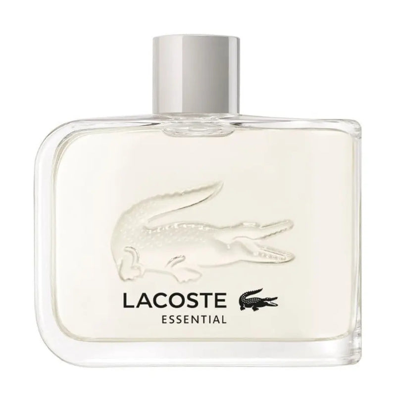 Lacoste essential perfume bottle on a white background