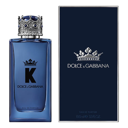 Dolce & Gabbana K perfume bottle and packaging on a white background