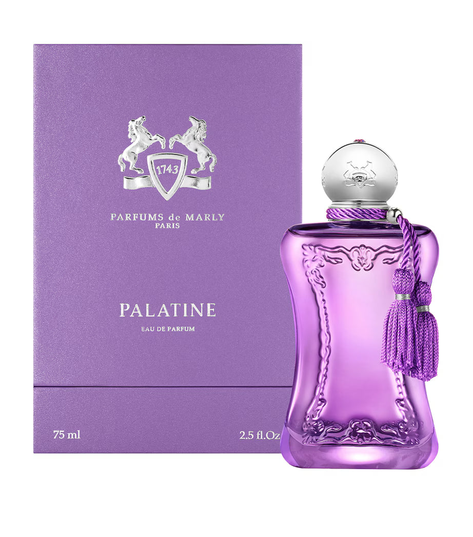 Purple Parfums de Marly Palatine eau de parfum bottle and packaging on a white background