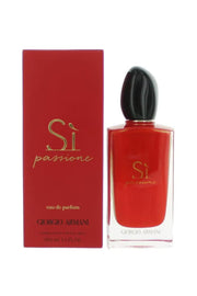 Red Giorgio Armani perfume bottle and packaging on a white background