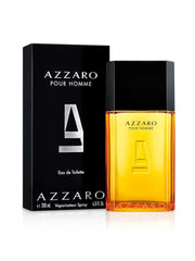 Azzaro Pour Homme perfume bottle and packaging on a white background