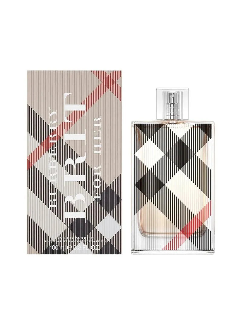 Burberry perfume bottle and packaging with checkered design on a white background
