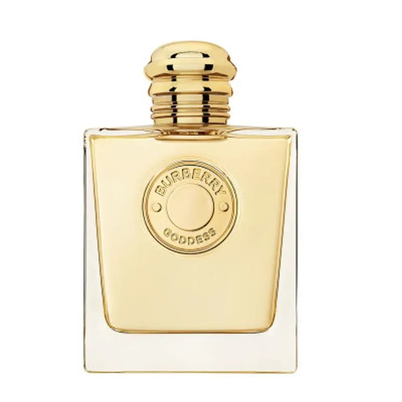 Gold Burberry perfume bottle on a white background