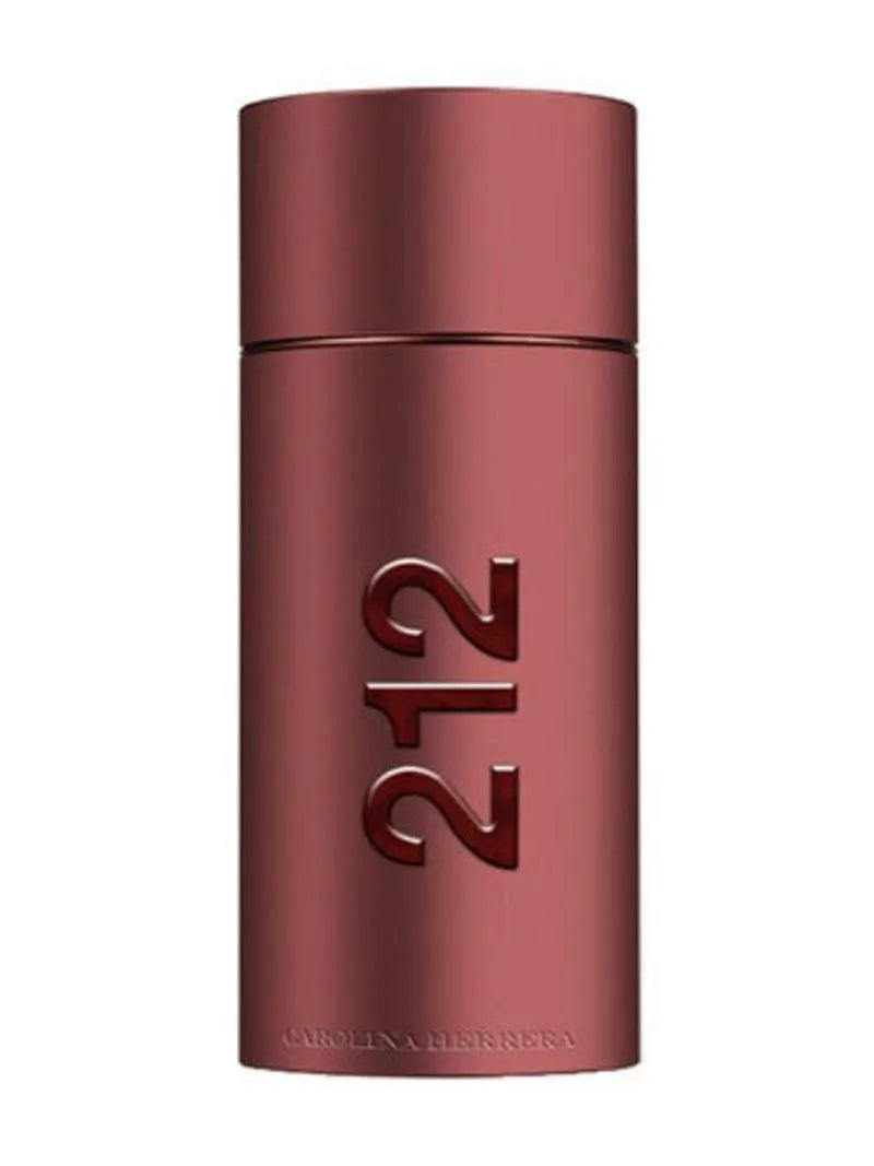 Red cylindrical perfume bottle with '212' branding on a white background