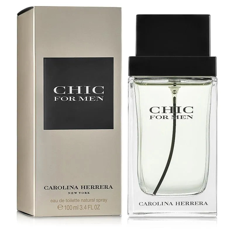 Carolina Herrera Chic for Men perfume bottle and packaging on a white background