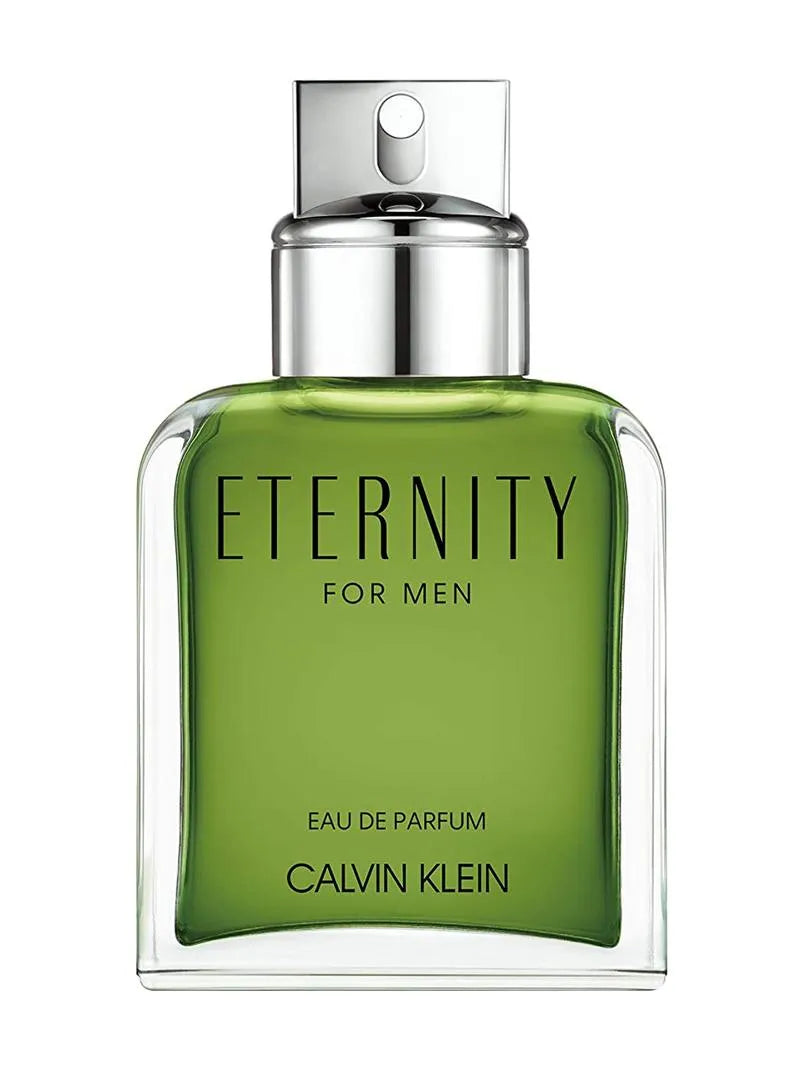 Green Calvin Klein Eternity for Men perfume bottle on a white background