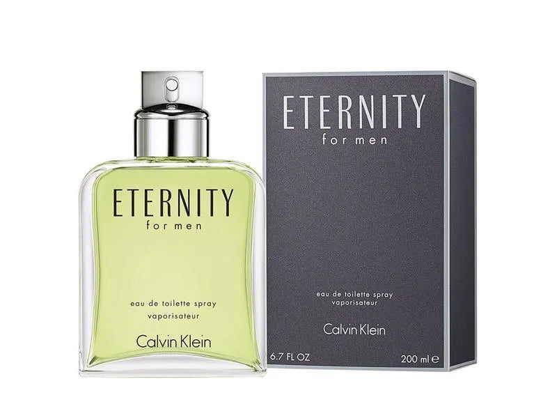 Calvin Klein Eternity for men perfume bottle and packaging on a white background
