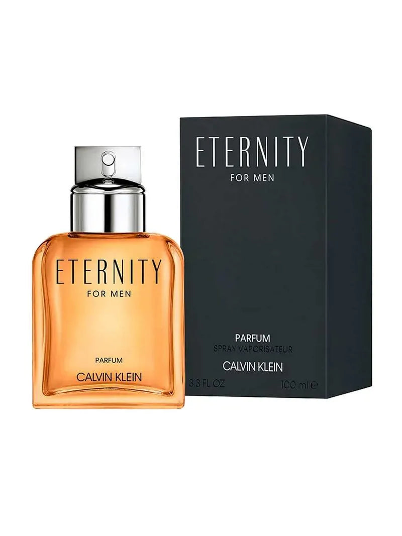 Calvin Klein Eternity for Men parfum bottle and packaging on a white background