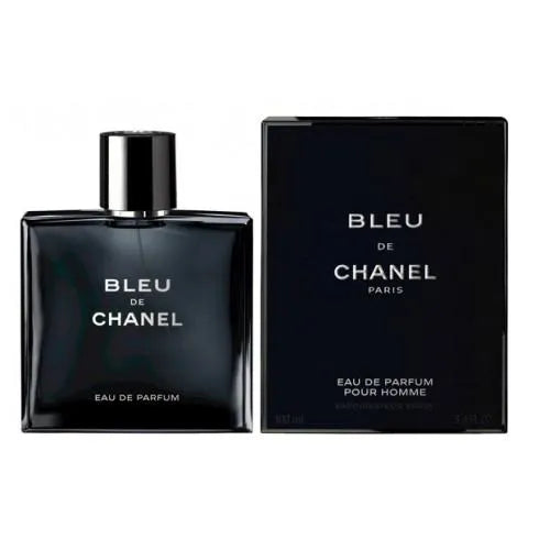 Bleu de Chanel perfume bottle and packaging on a white background