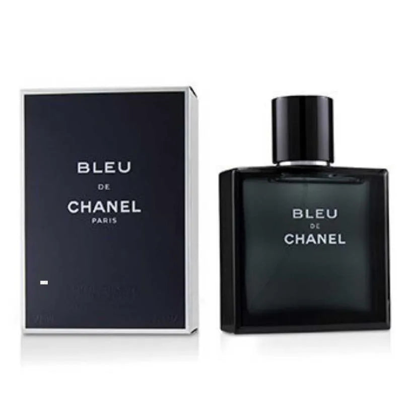 Bleu de Chanel perfume bottle and packaging on a white background