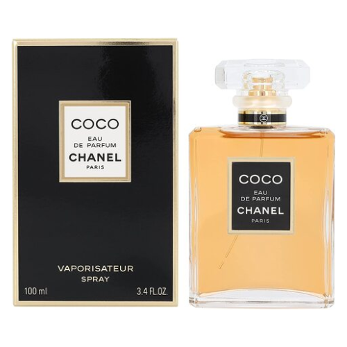 Chanel Coco perfume bottle and packaging on a white background