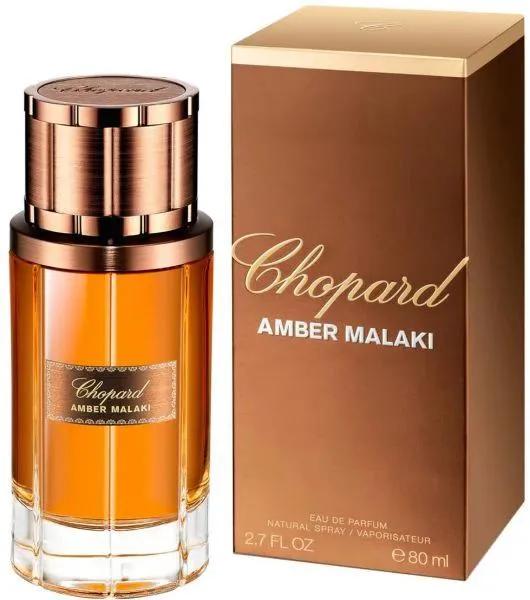 Chopard Amber Malaki perfume bottle and packaging on a white background