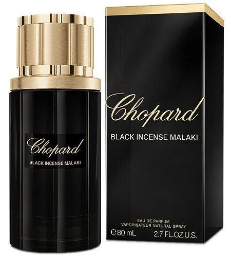 Chopard Black Incense Malaki perfume bottle and packaging on a white background