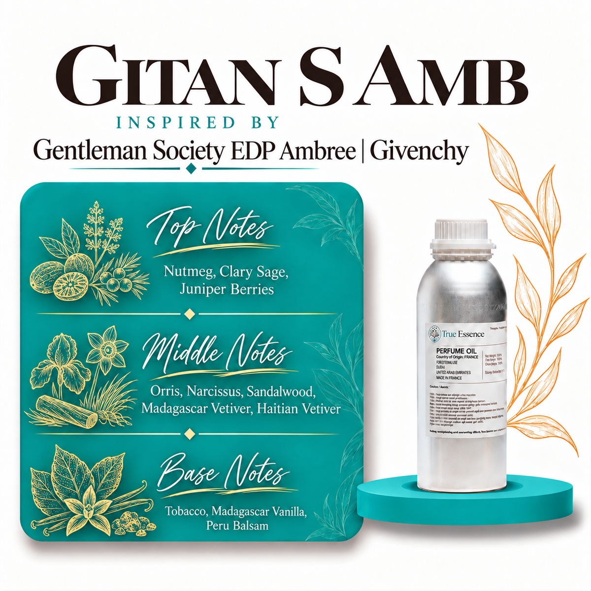 GITAN S AMB Inspired by Gentleman Society Eau de Parfum Ambrée| Givenchy |Top Quality