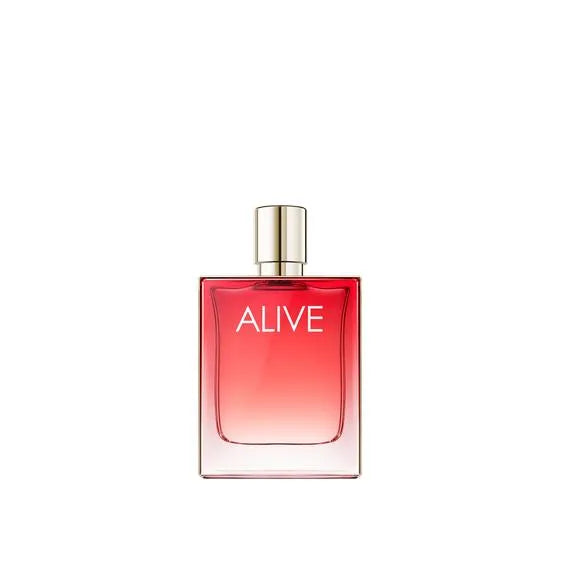 Perfume bottle labeled 'ALIVE' with a gradient design on a white background