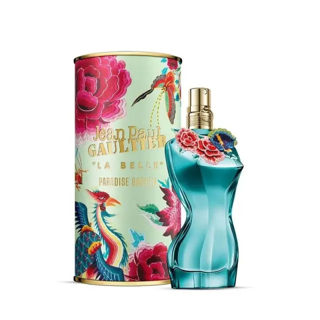 Jean Paul Gaultier perfume bottle with colorful packaging on a white background