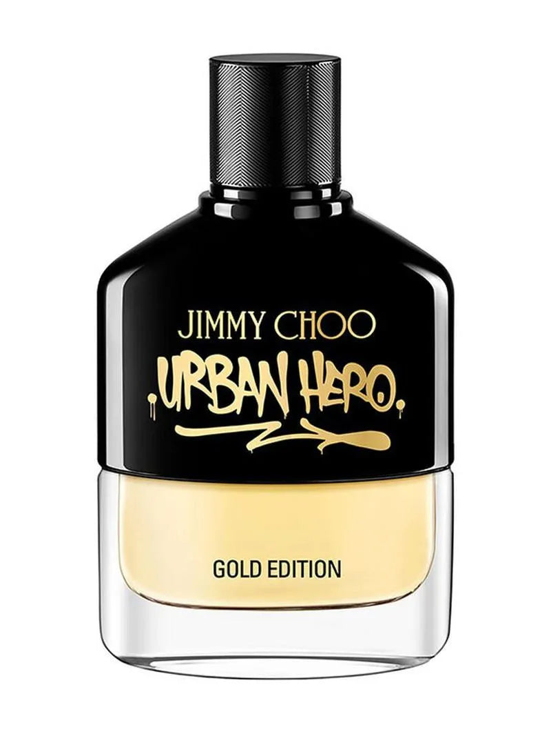 Jimmy Choo Urban Hero Gold Edition perfume bottle on a white background