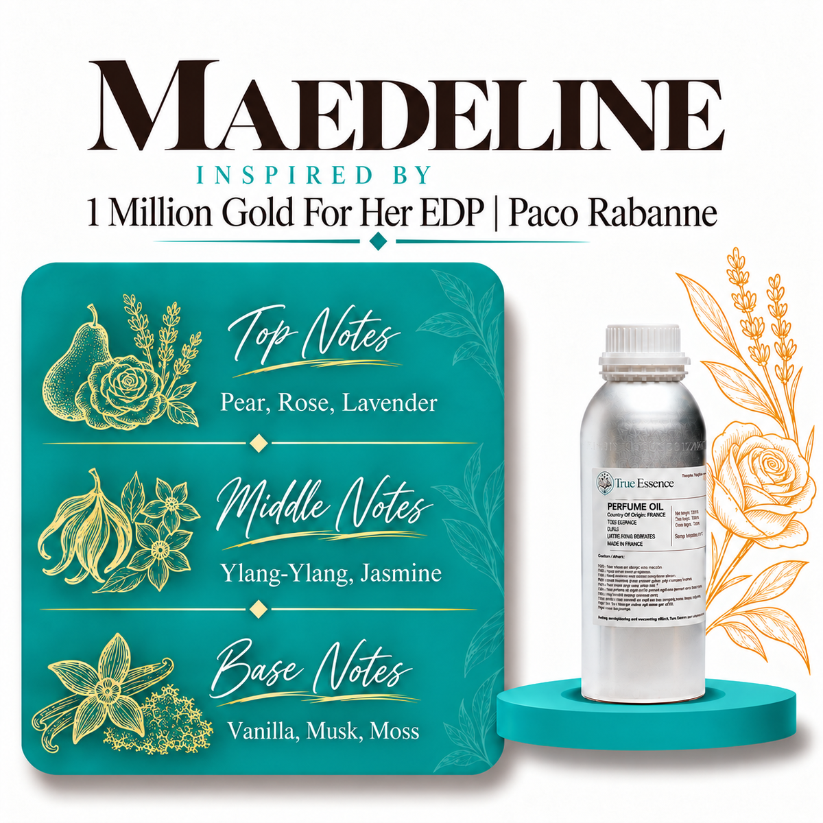 MAEDELINE Inspired by 1 Million Gold For Her EDP | Paco Rabanne | Medium Quality