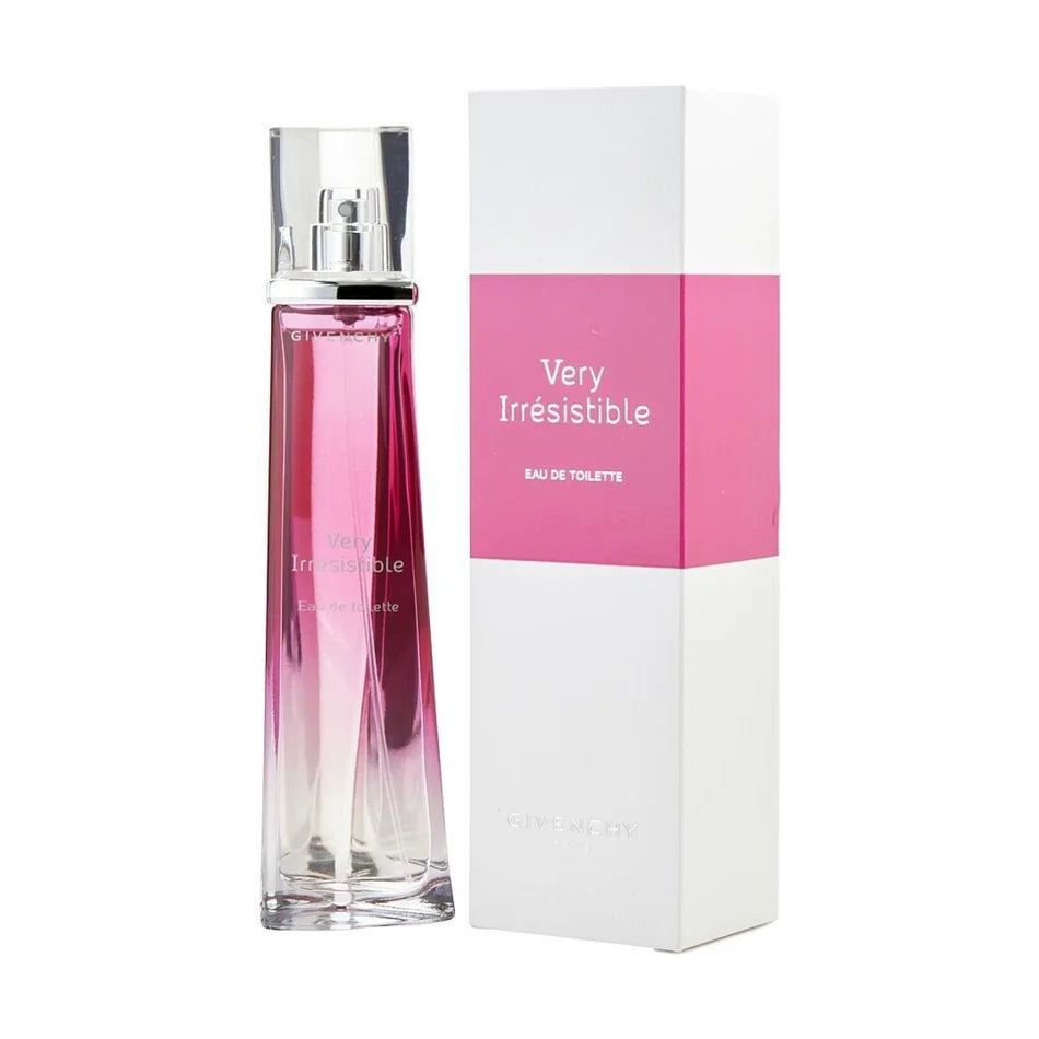 Perfume bottle and packaging of 'Very Irresistible' on a white background