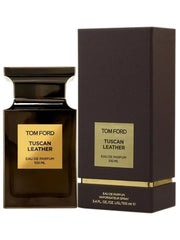 Tom Ford Tuscan Leather perfume bottle and packaging on a white background