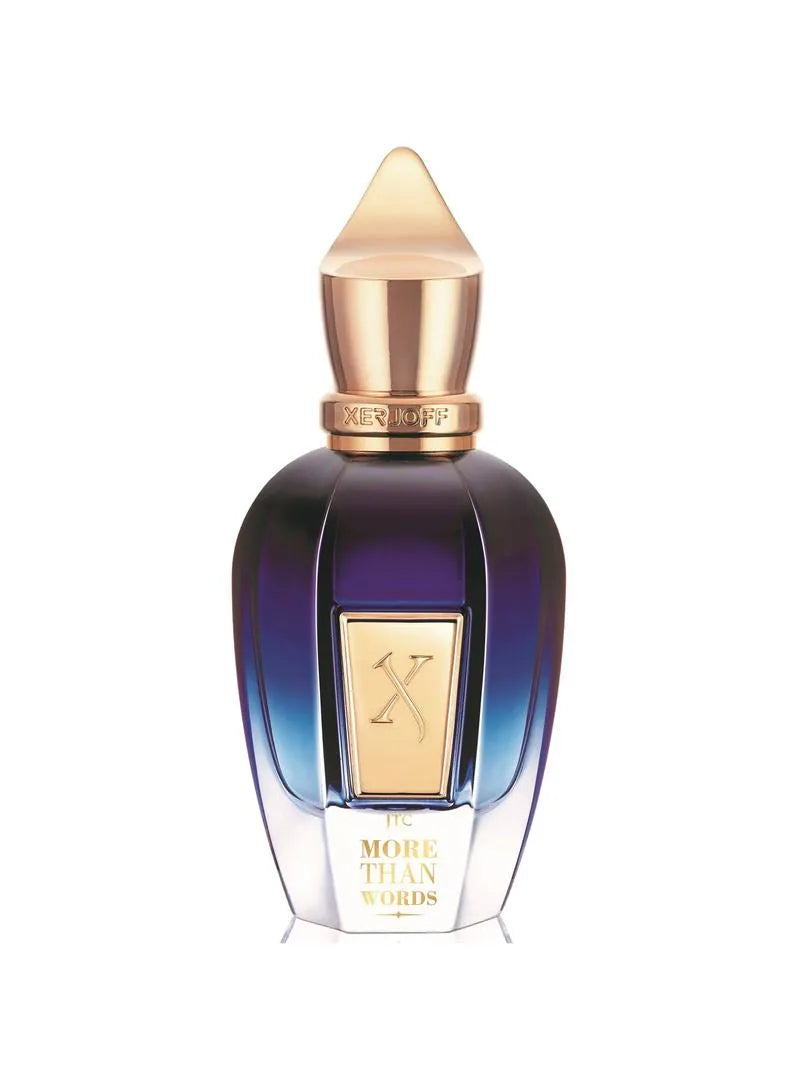 Perfume bottle with gold cap and gradient design on a white background