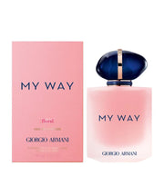 Giorgio Armani 'My Way' floral eau de parfum bottle and packaging on a white background