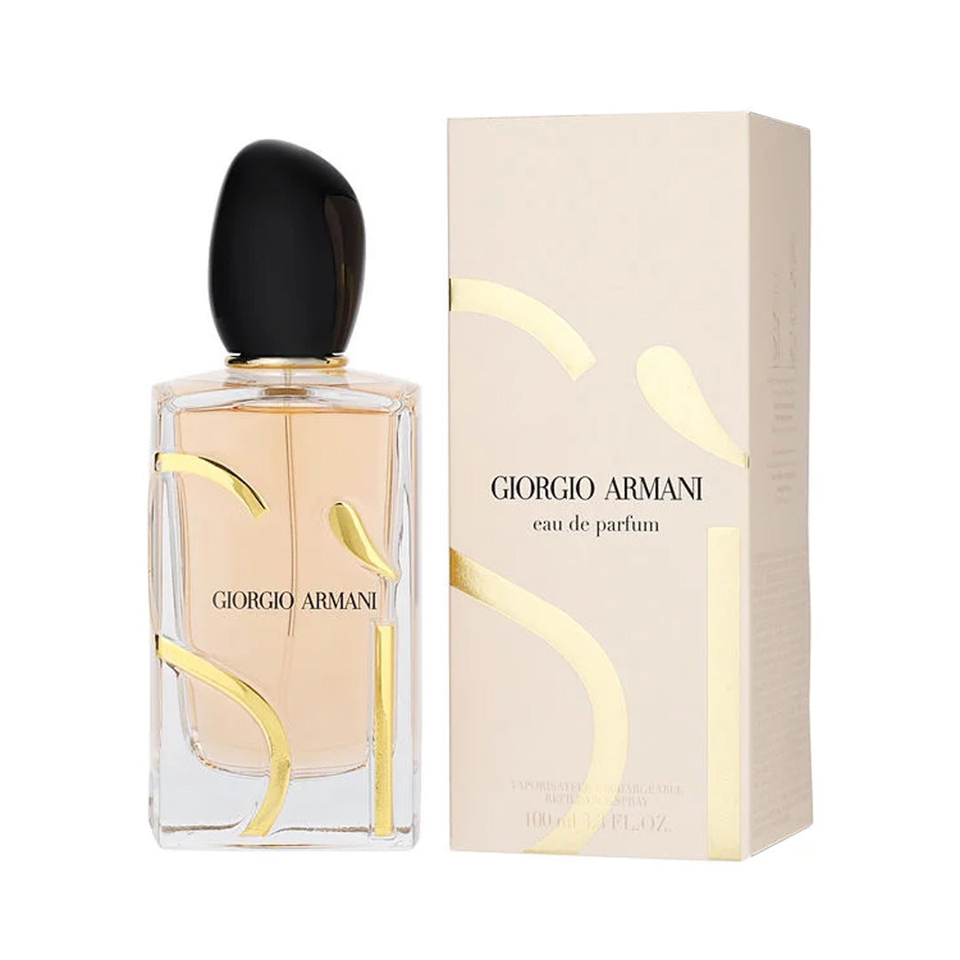Giorgio Armani eau de parfum bottle and packaging on a white background