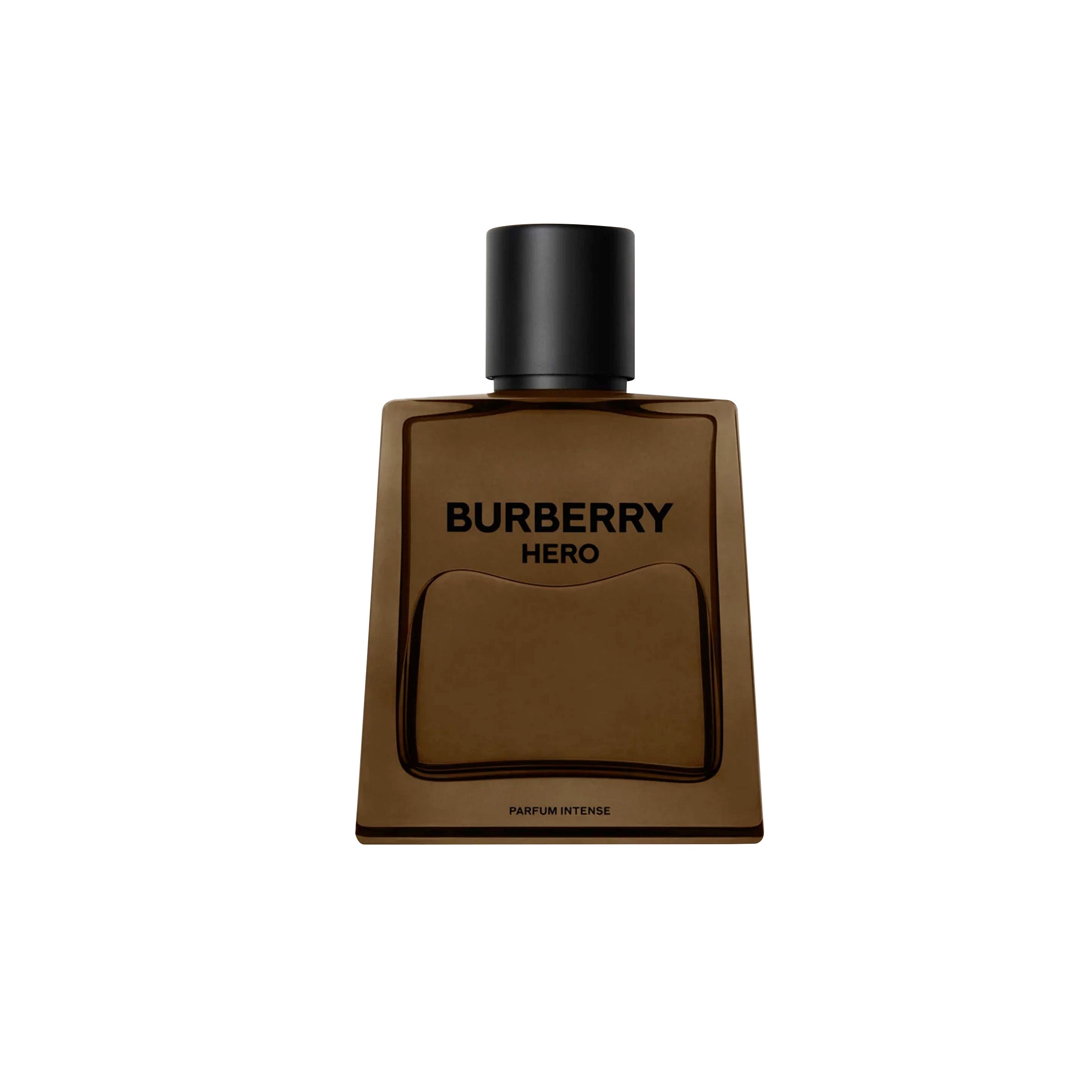 Brown Burberry Hero perfume bottle on a white background