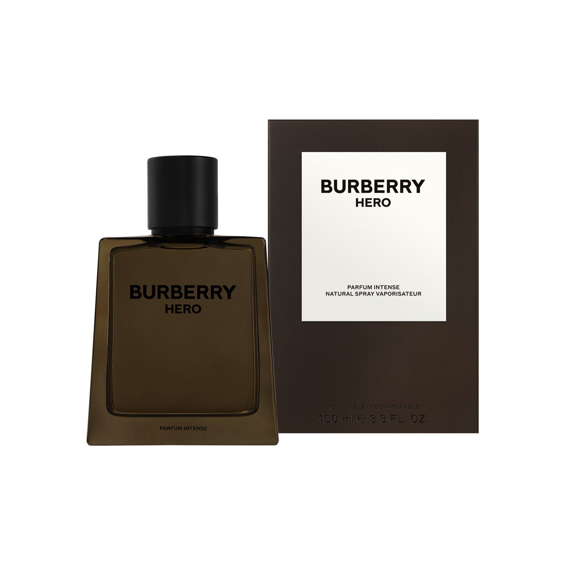 Burberry Hero perfume bottle and packaging on a white background
