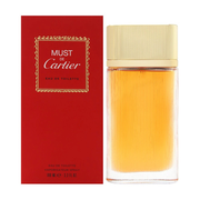 Must de Cartier perfume bottle and packaging on a white background
