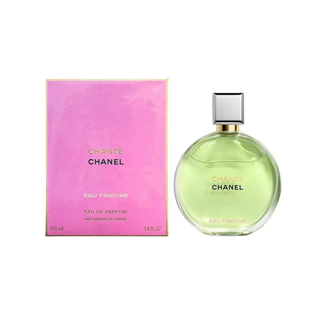 Chanel Chance Eau Fraçèe perfume bottle and packaging on a white background