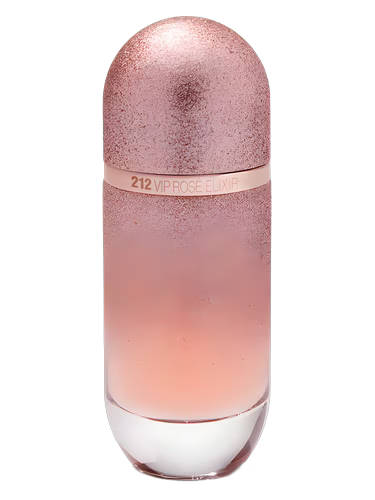 Pink perfume bottle with '212' branding on a black background