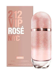 Perfume bottle and packaging of 212 Vip Rosé NYC by Carolina Herrera on a white background