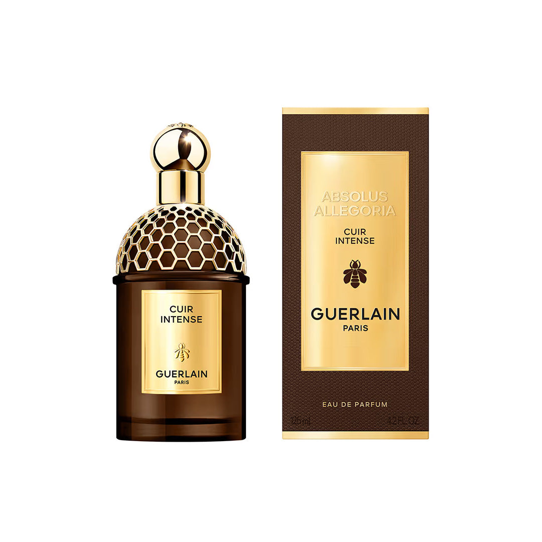 Guerlain Cuir Intense perfume bottle and packaging on a white background