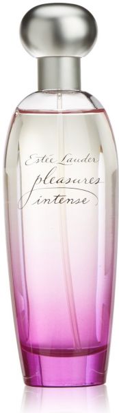 Estée Lauder Pleasures Intense perfume bottle with gradient design.