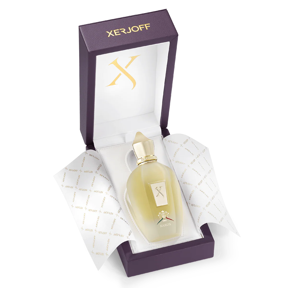 Perfume bottle in a Xerjoff box on a white background